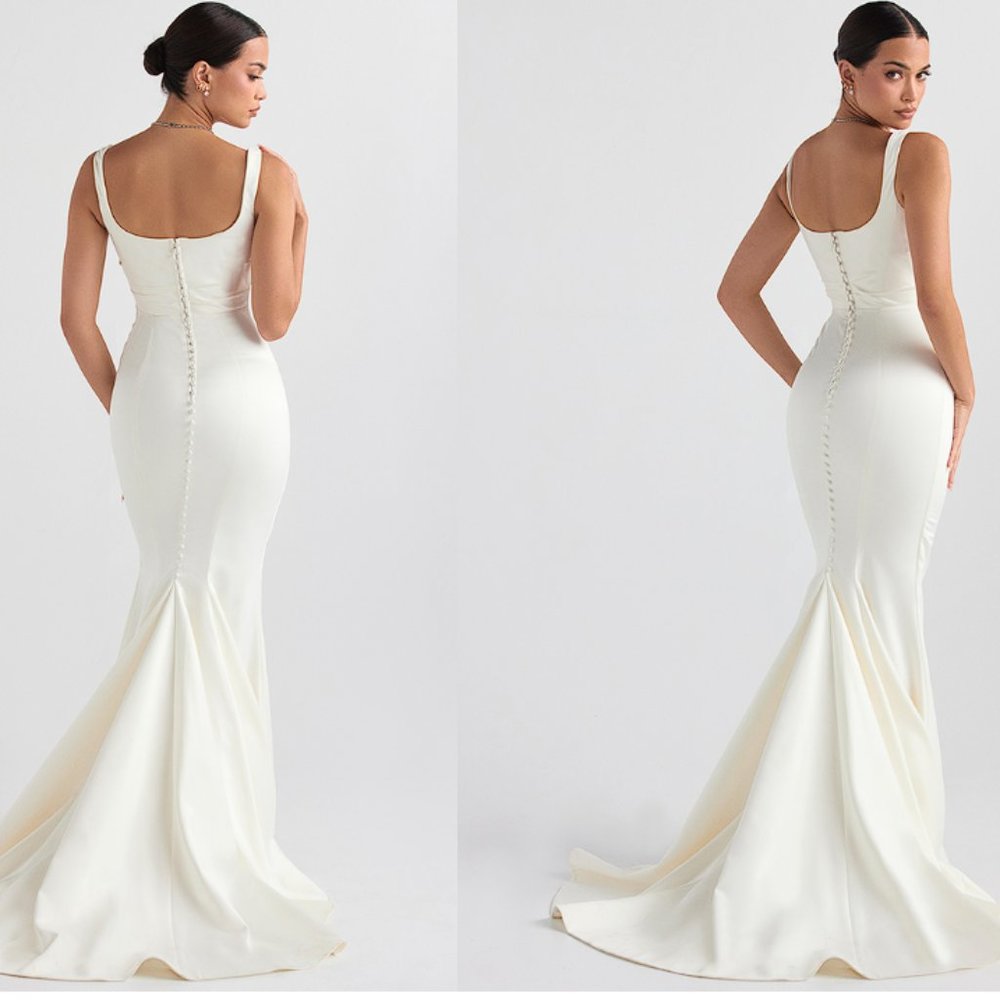 HOUSE OF CB 'Emilie' Off White Satin Mermaid Bridal Gown NWOT - Picture 8 of 16